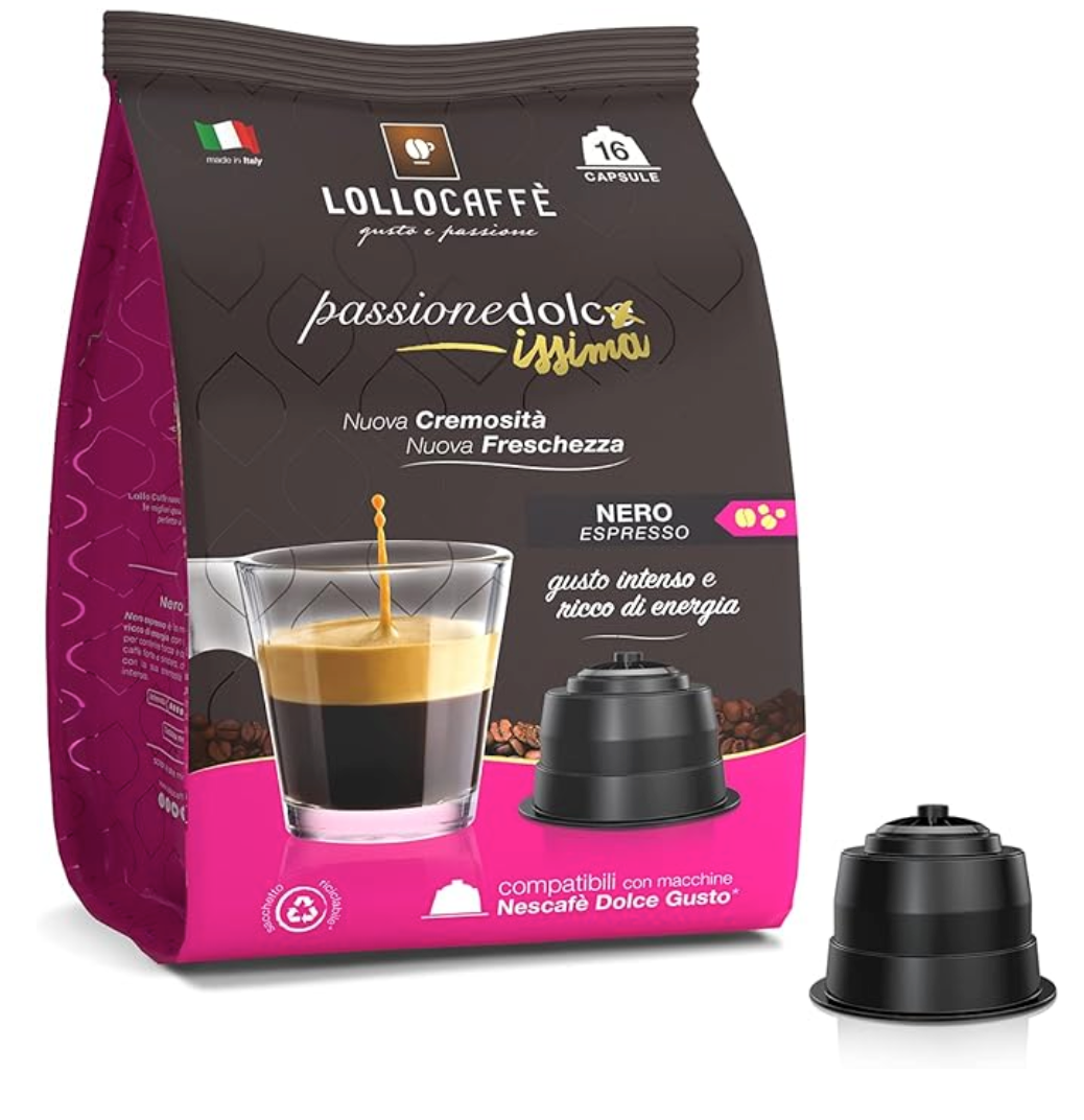 Capsule Caffè Lollo compatibili con macchine da caffè a marchio Nescafé®* Dolce Gusto®* miscela Nera da 90 capsule
